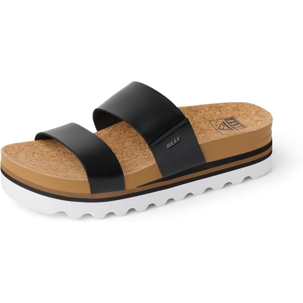 Women's Slide Sandal Black Open Toe Slip-on Platform Heel Double Strap
